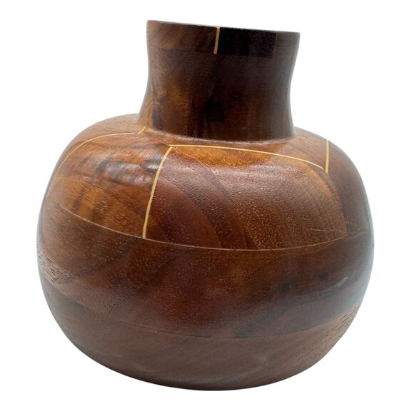 Handcrafted Wooden Decorative Vase from Missouri W/ Inlay Pattern 4" x 4" - Picture 3 of 7
